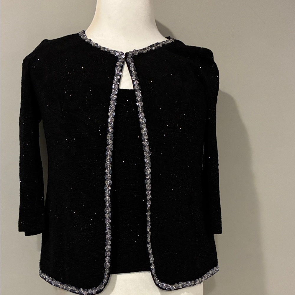 Alex Evenings Black Blouse with Silver Trim 2 pieces NWT